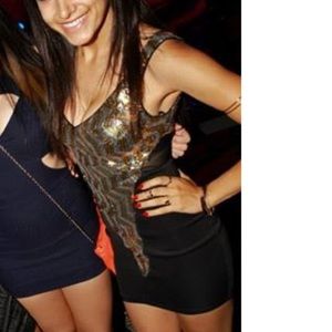 2 Toned Sequin Bodycon dress w Mesh cutout sides